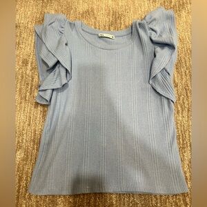 Zara Blue Ruffle Sleeve Top